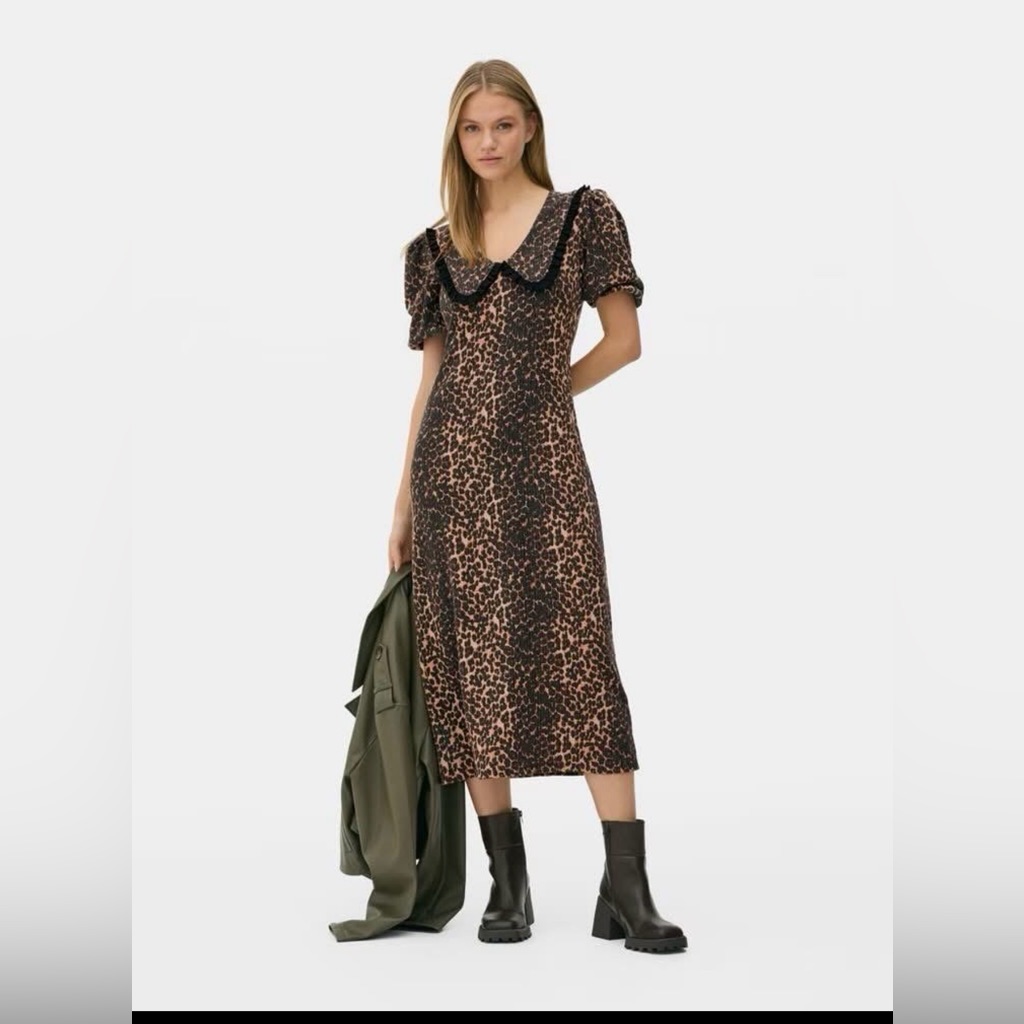 Primark Animal Print Midi Dress With Puff Sleeves